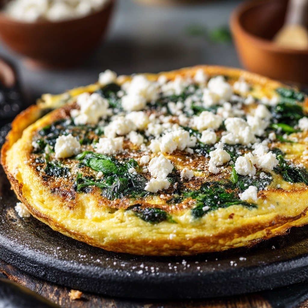 Kalorienarme Spinat Feta Omelette