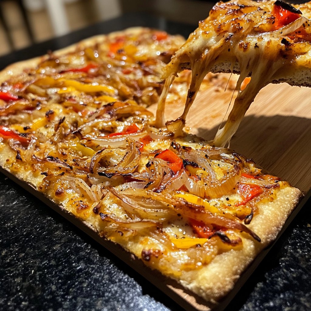 Pizza mit Zwiebeln und Paprika